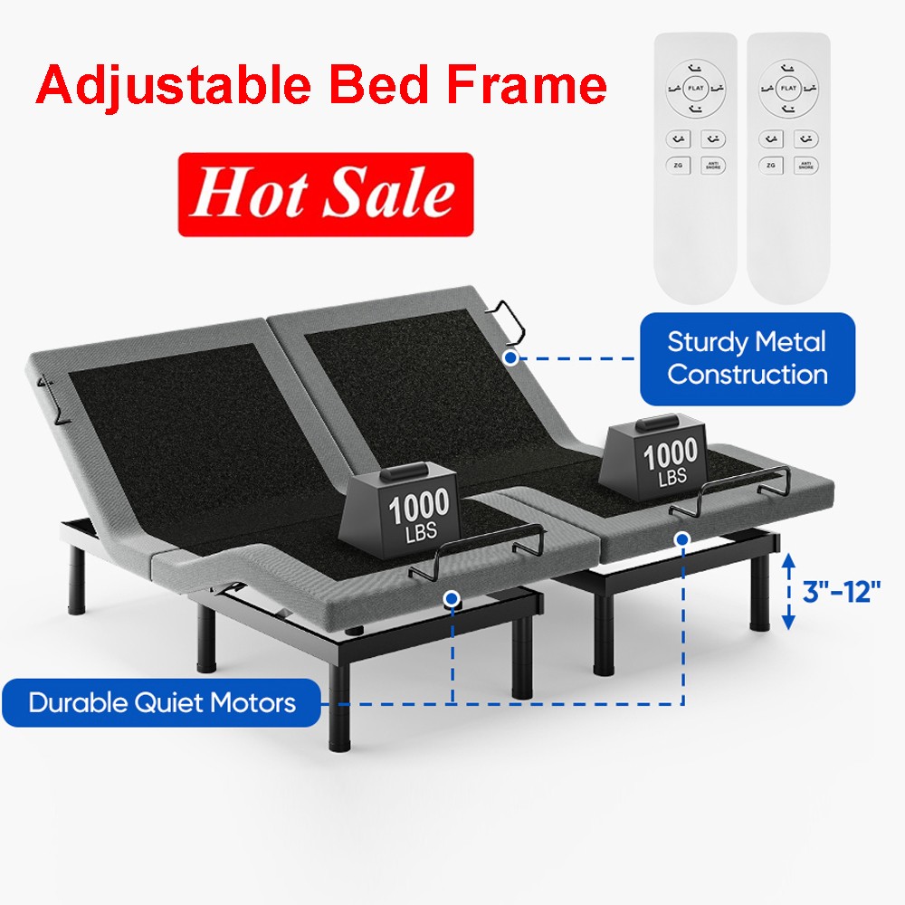 Used Split King Adjustable Electric Bed Frame Base Backlit Remote 1000lb