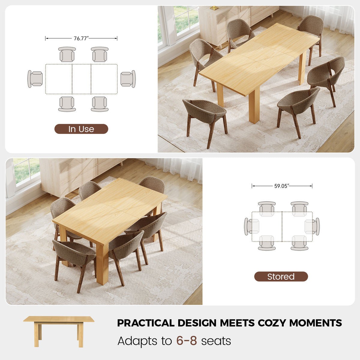 Seats 10+ Solid Wood Extendable Farmhouse Dining Table Waterproof
