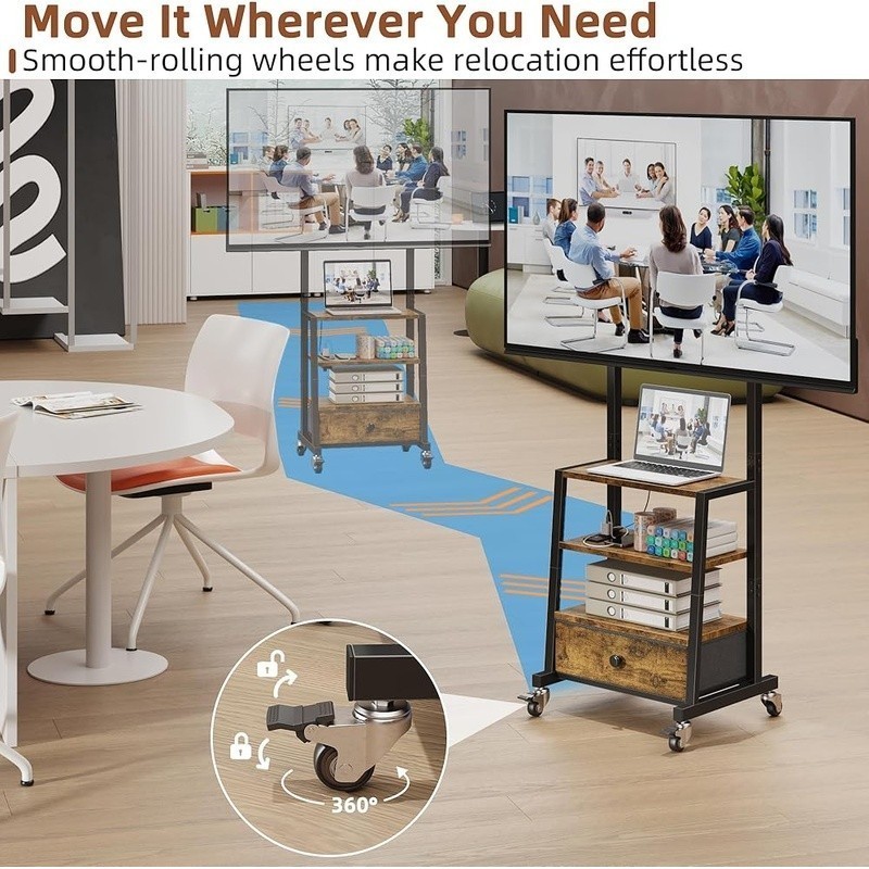 Mobile TV Stand Adjustable Height Entertainment Center W/ Storage Drawer New