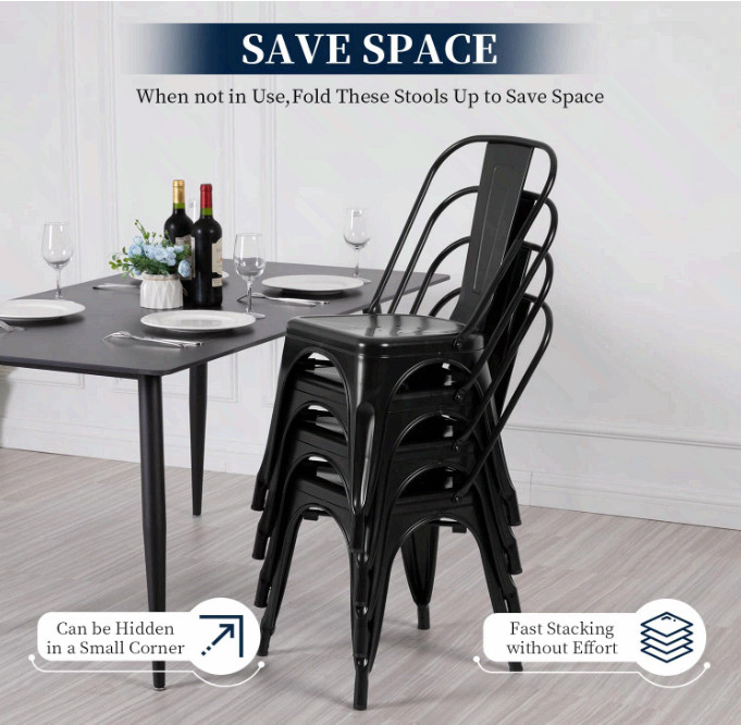 FDW Metal Dining Chairs Set 4 Stackable Tolix Side Chairs Black