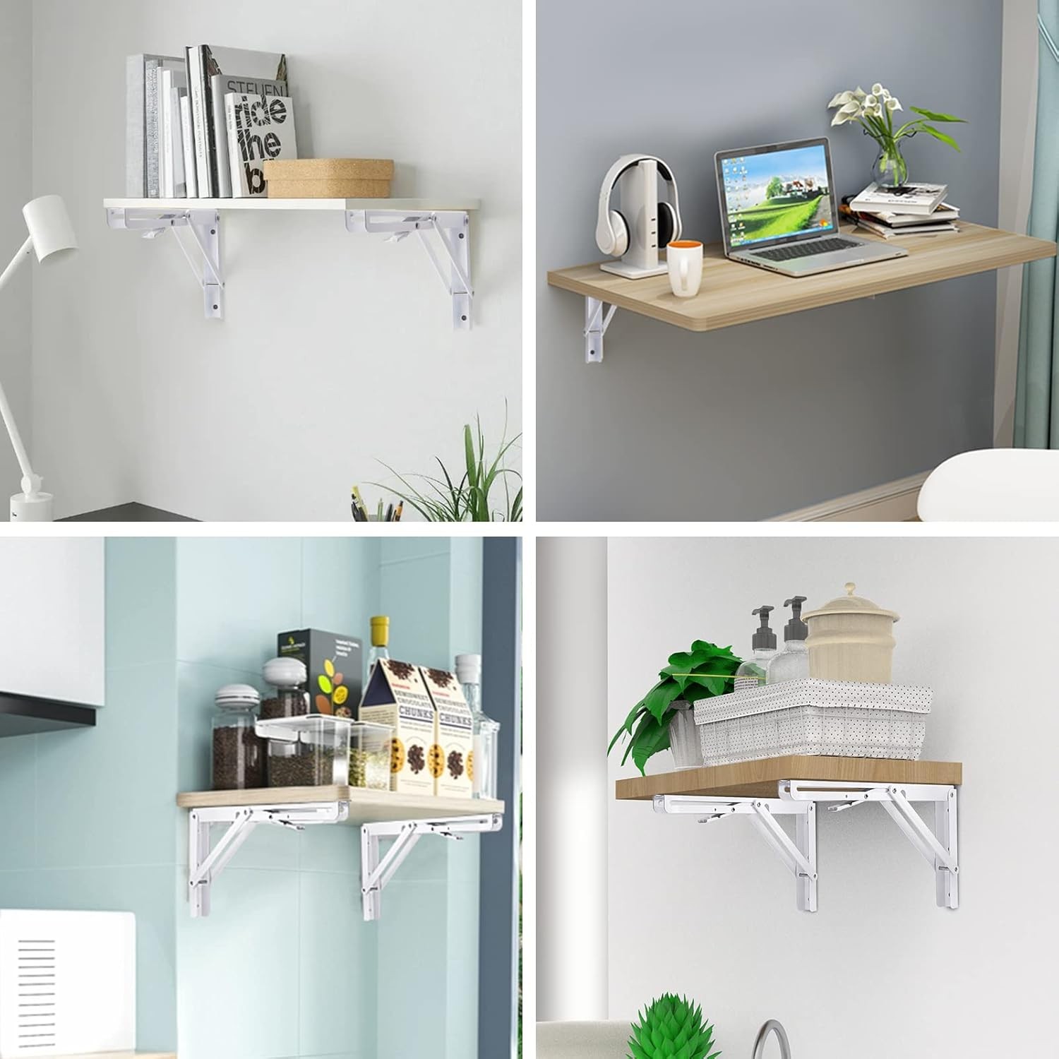 Folding Shelf Brackets – 2 Pcs Heavy Duty Stainless Steel Collapsible – 8-16Inch
