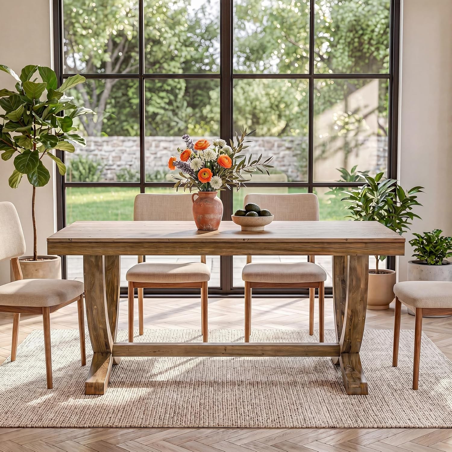 63″ Solid Wood Dining Table Farmhouse Rectangular Kitchen Table for 4-6 People