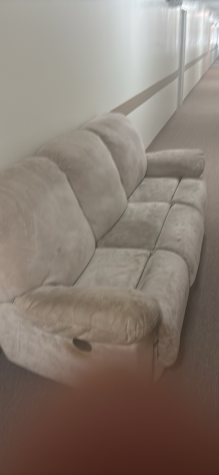 Beige 3-Seat Sofa Couch w/ Pillow Top Arms, Cushion Back, Wood Frame