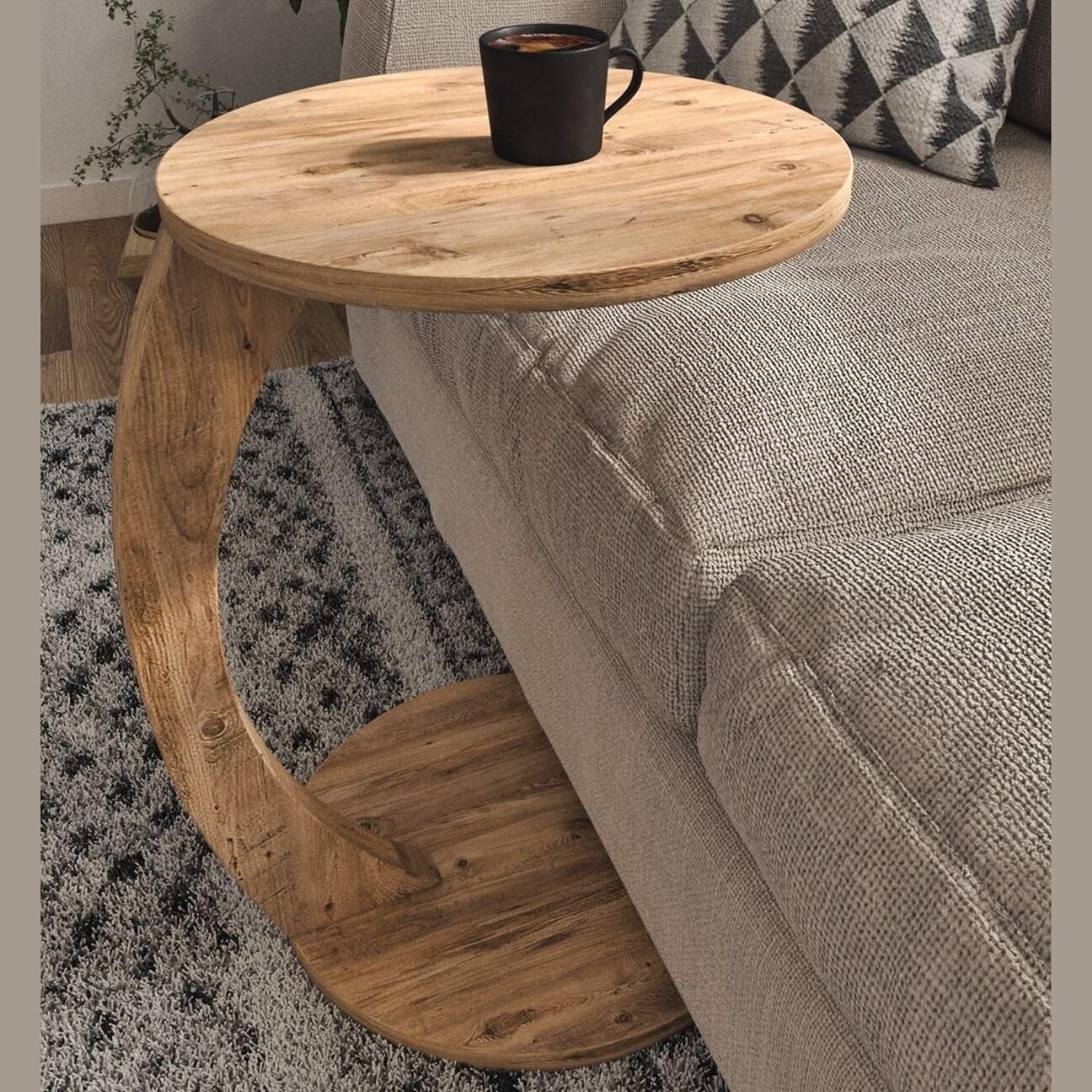 Shaped End Table for Couch Small Places, Space Saver Round Side Table for Sof…