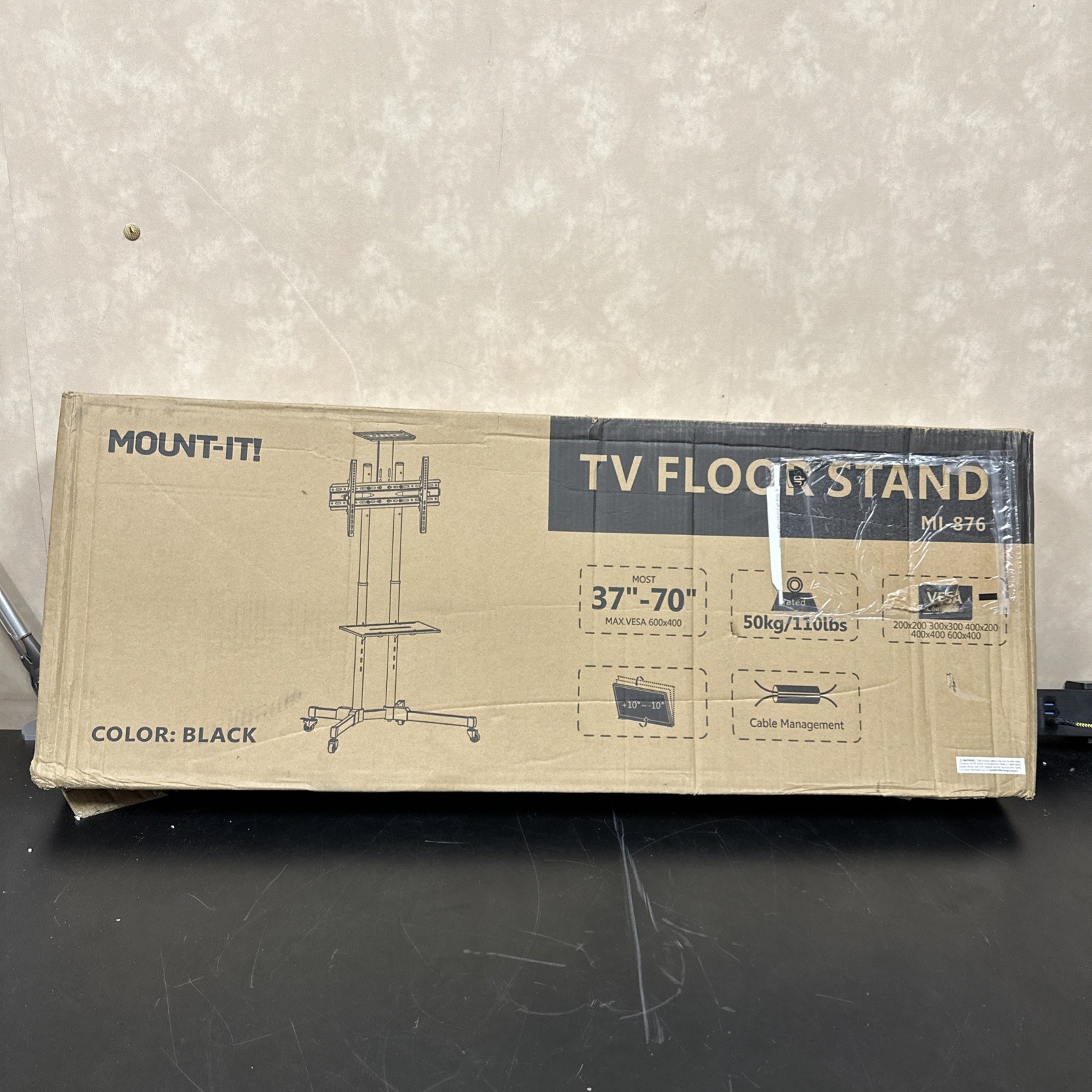 Mount-It! MI-876 Black TV Floor Stand for 37” to 70” TV