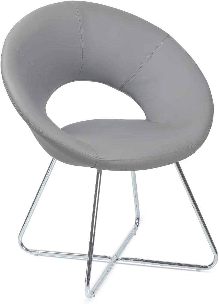 Modern Grey Circle Leather Accent Chair with Chrome Legs for Any Room