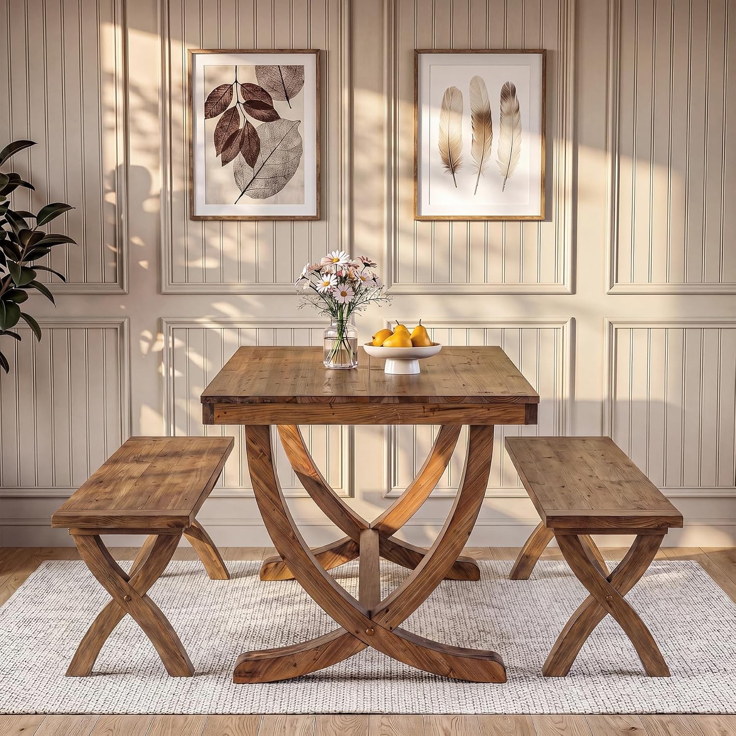 63″ Solid Wood Dining Table Farmhouse Rectangular Kitchen Table for 4-6 People