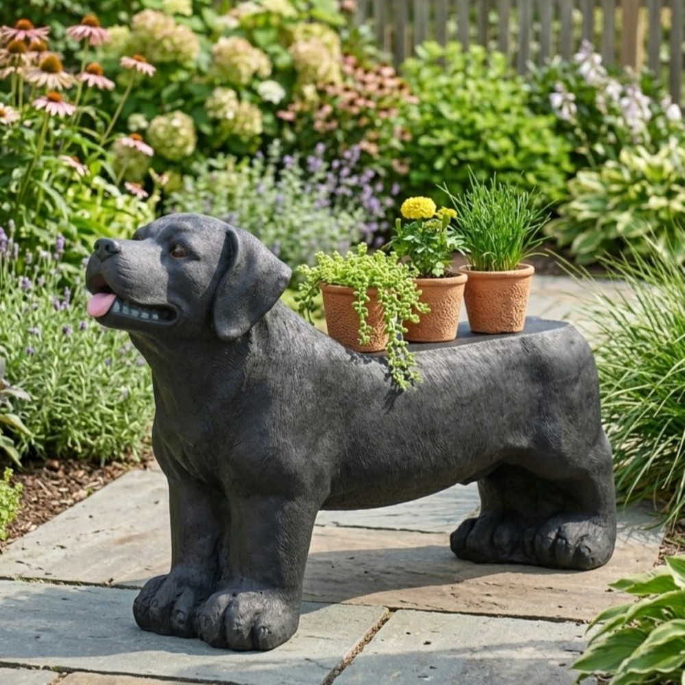 Matte Black MGO Dog Outdoor Bench No Assembly Required Weather Resistant Patio