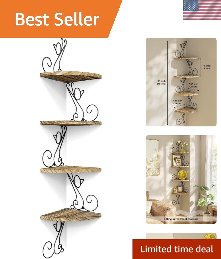 Chic & Functional 4-Tier Corner Shelf in Carbonized Black – Perfect for any Room