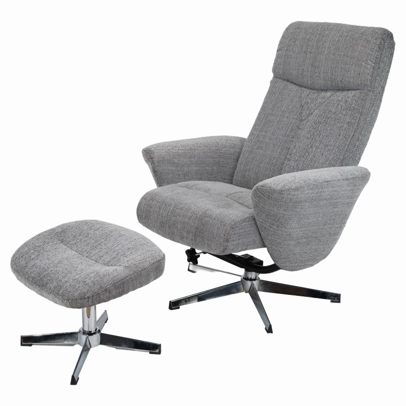Swivel Chenille Recliner with Ottoman Manual Reclining Chair Light Grey 30 in