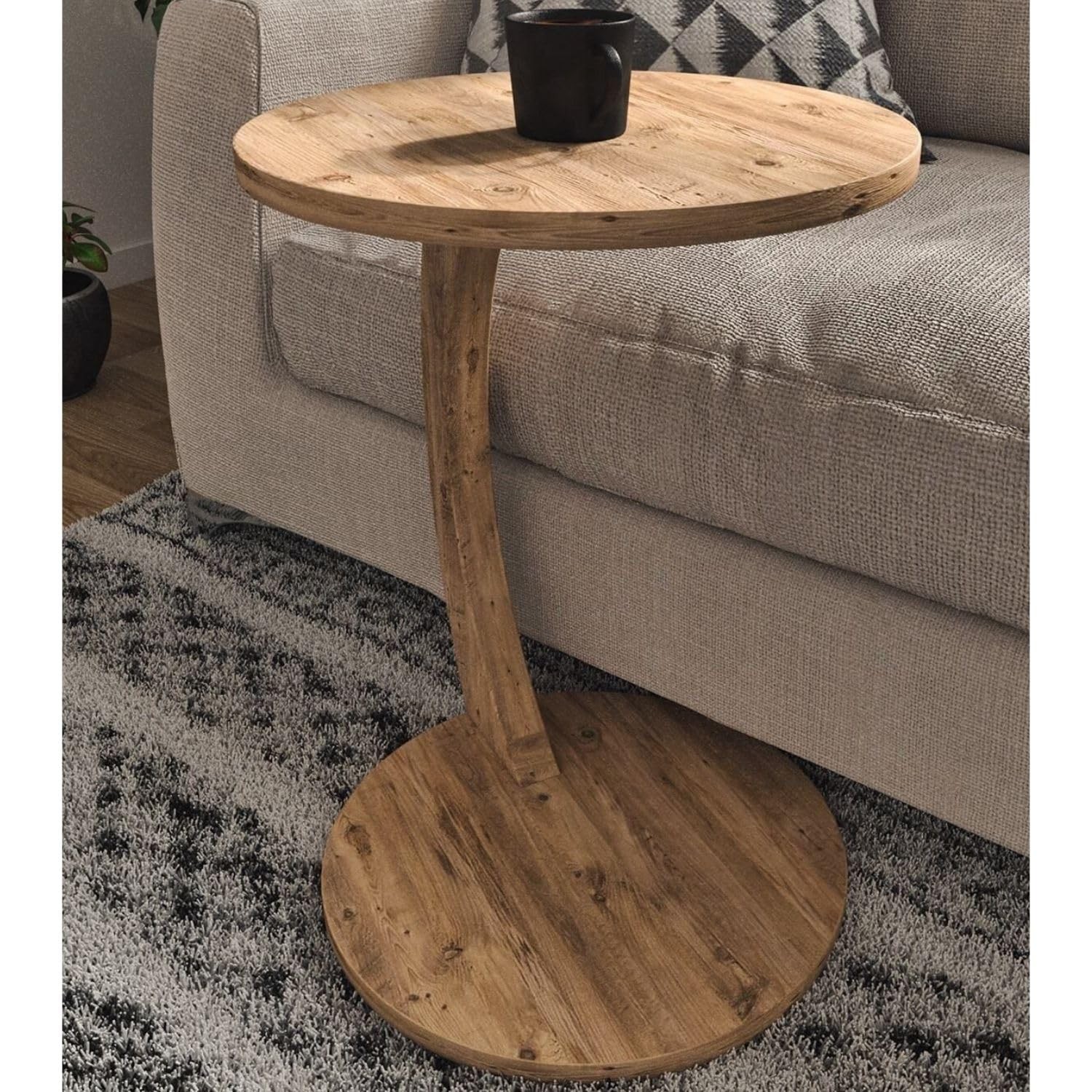 Shaped End Table for Couch Small Places, Space Saver Round Side Table for Sof…