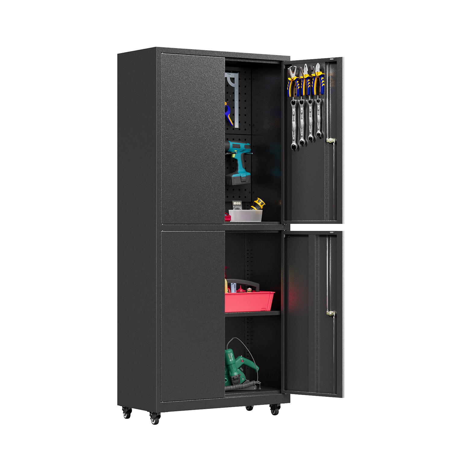 Rolling Garage Storage Cabinets System, Workshop Cabinet Set Unit On Wheel Lock