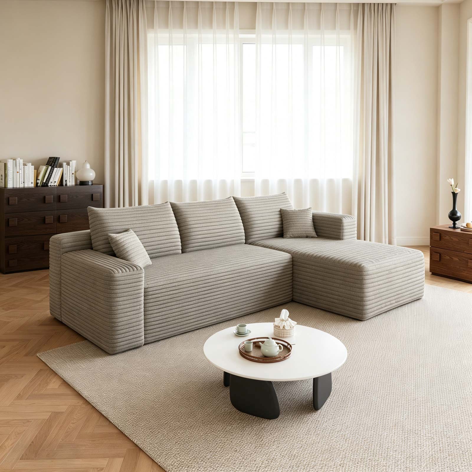 95″ Boneless Couch Right Chaise L Shape Sectional Cloud Sofa Set for Living Room