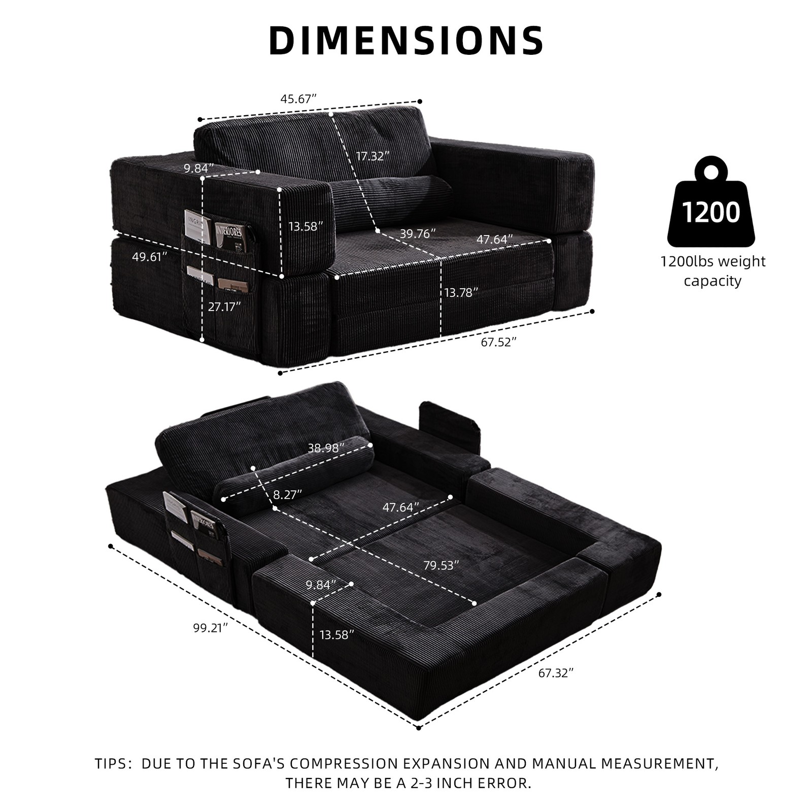Foldable Castle Sofa Modular PlayCouchfor Living Room & Bedroom Instant Expans