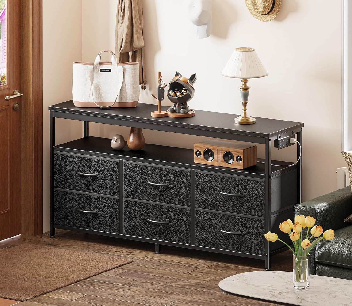 LED TV Stand Dresser with Storage LED Lights Power Outlets for Bedroom Living…