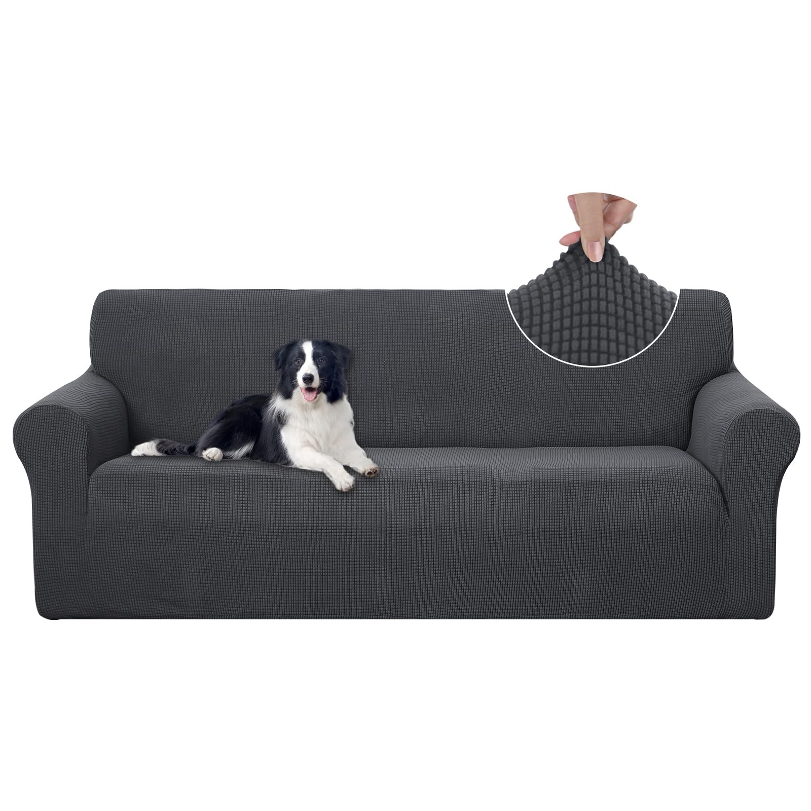 Stretch Couch Cover Slipcover for 3 Cushion Sofa, Dark Grey