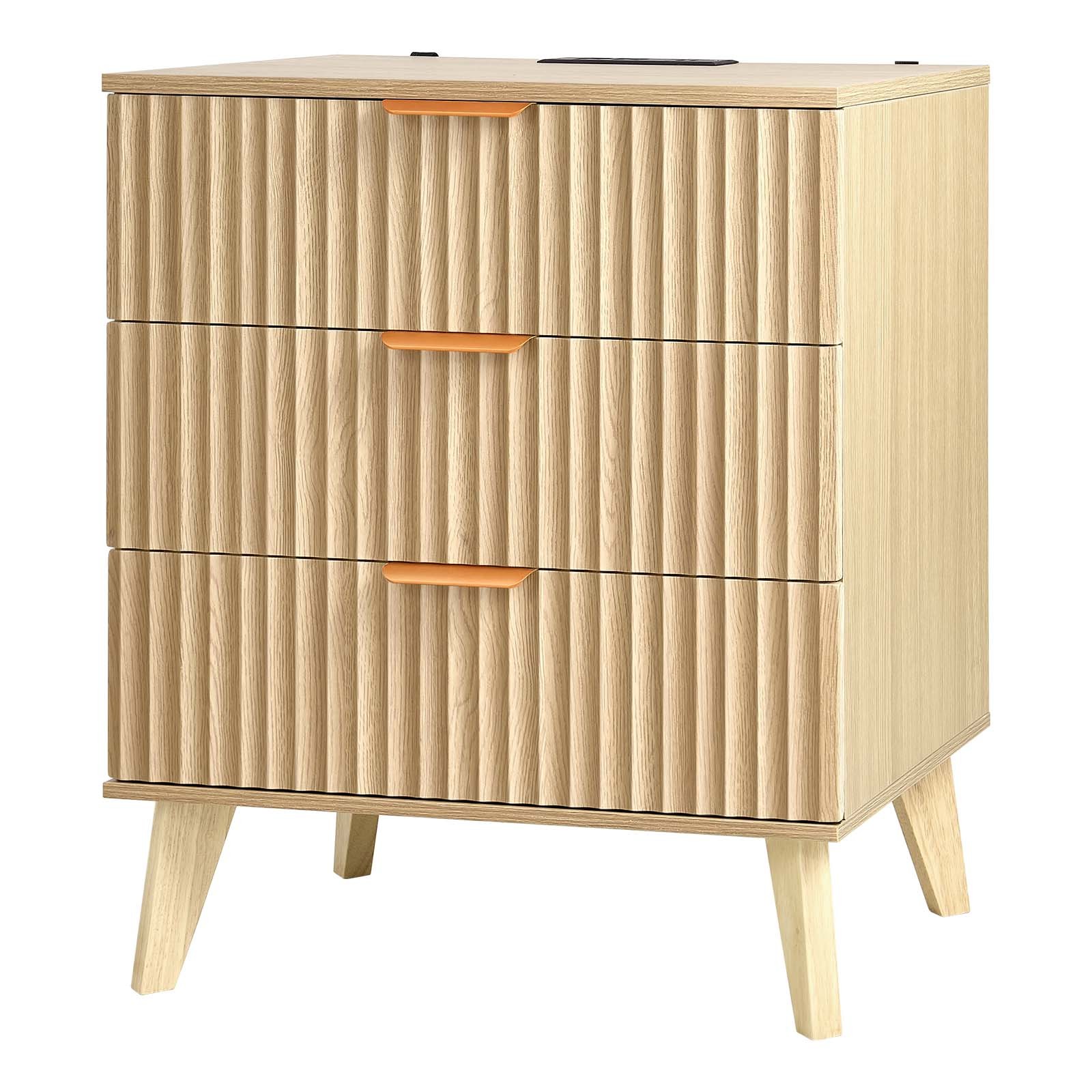 VEVOR Fluted/Farmhouse Nightstands with Charging Station Dresser Bedroom 1/2 Set