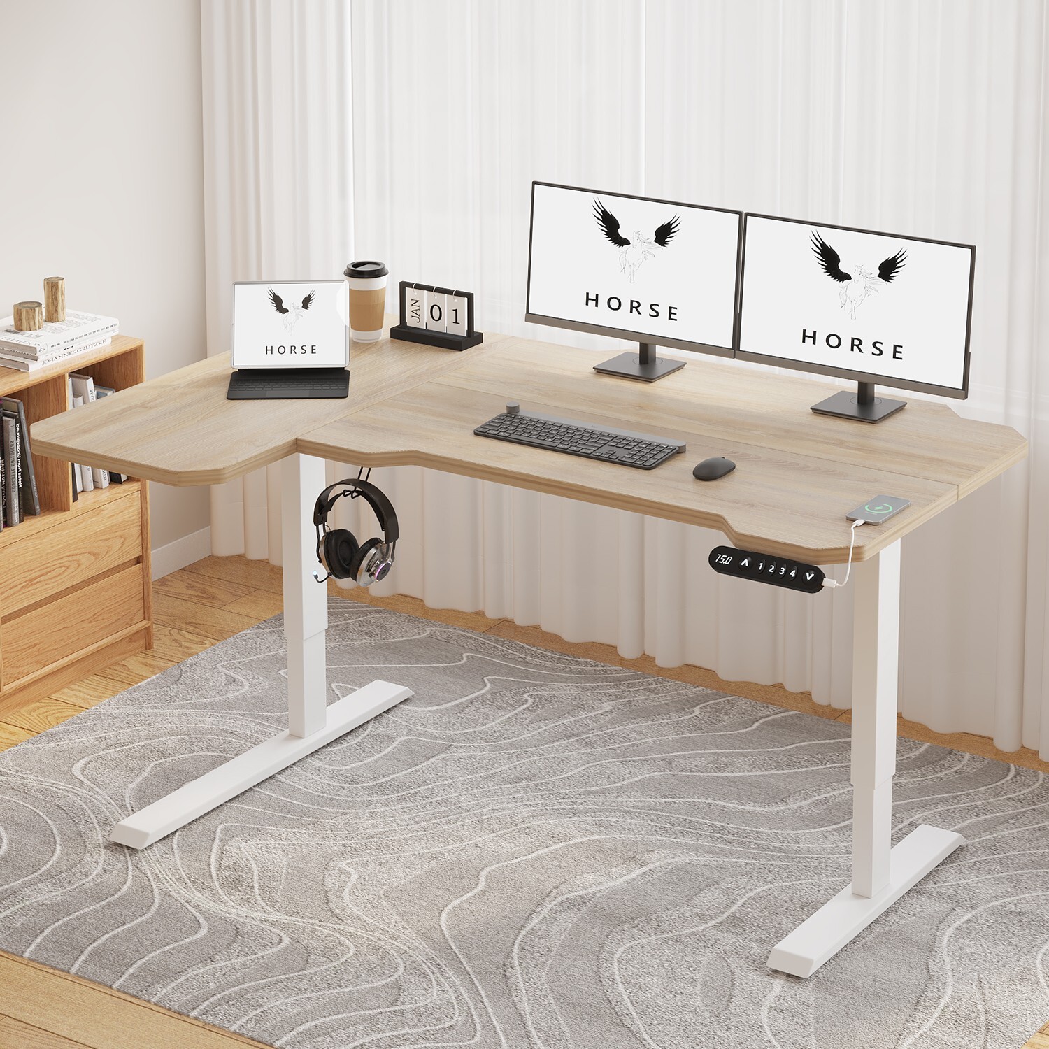 59“ Modernchamp L-Shaped Height Adjustable Standing Desk Electric Lifting Table