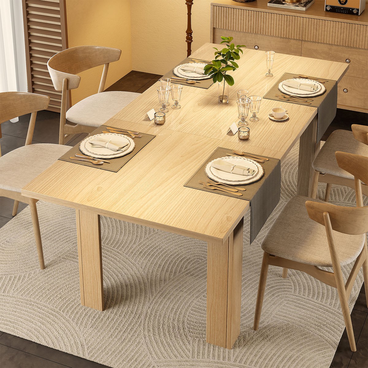 Seats 10+ Solid Wood Extendable Farmhouse Dining Table Waterproof