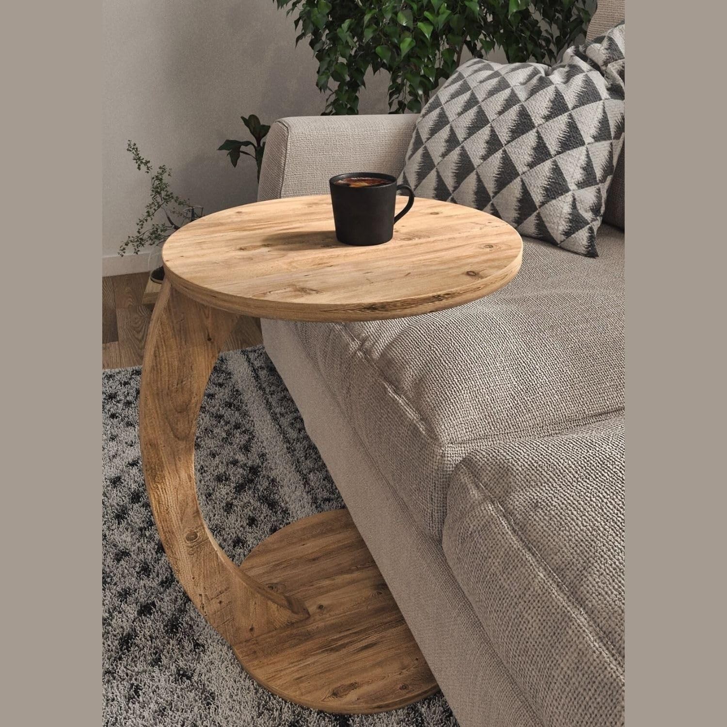 Shaped End Table for Couch Small Places, Space Saver Round Side Table for Sof…