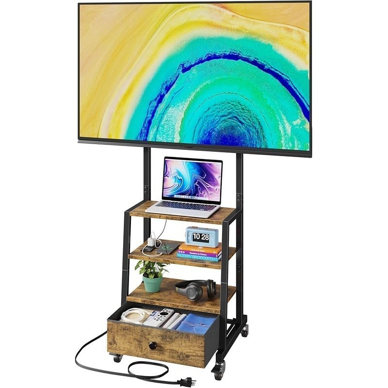 Mobile TV Stand Adjustable Height Entertainment Center W/ Storage Drawer New