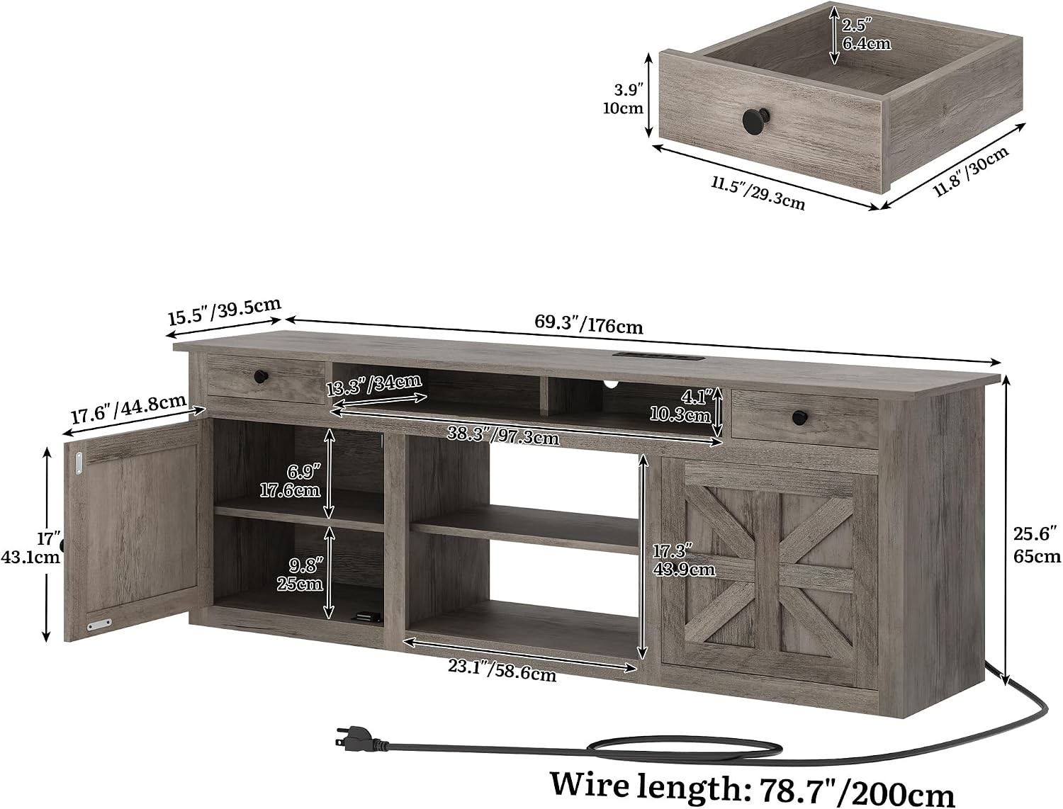 TV Stand for 75/80 Inch TV, Farmhouse Entertainment Center with Storage, 70 Inch
