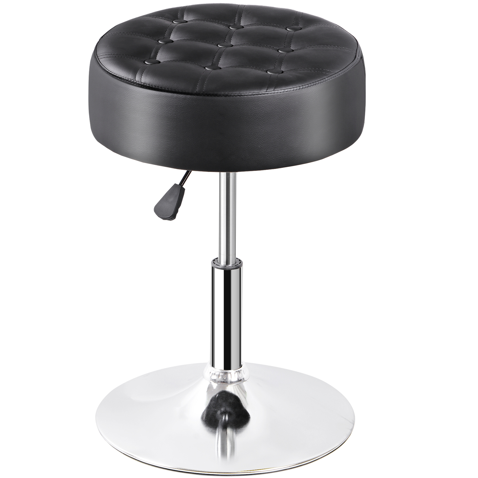 Adjustable Round Ottoman Stool Vanity Stool PU Leather Swivel Makeup Stool Black
