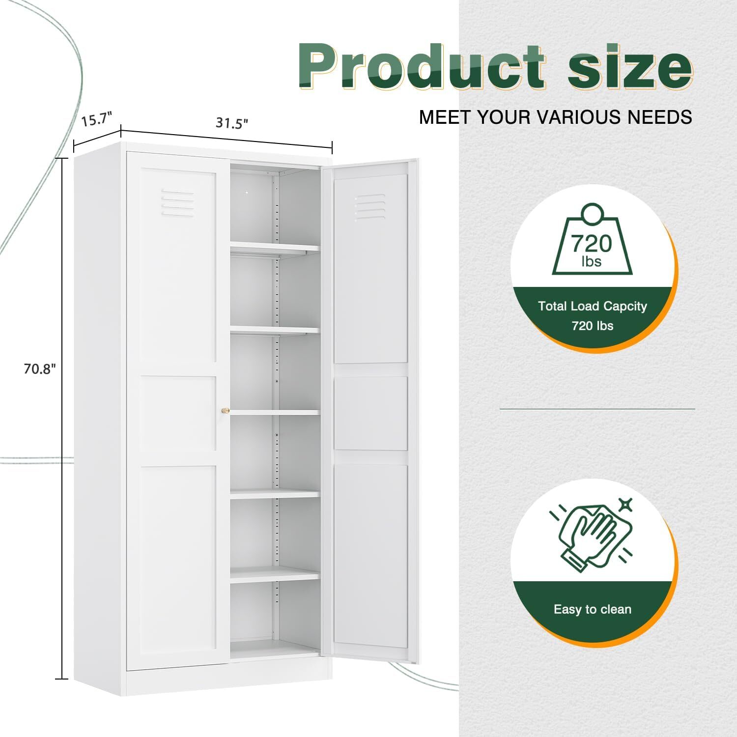 Metal Storage Cabinet for Cupboard/Home with Adjustable Shelves Locker Handle