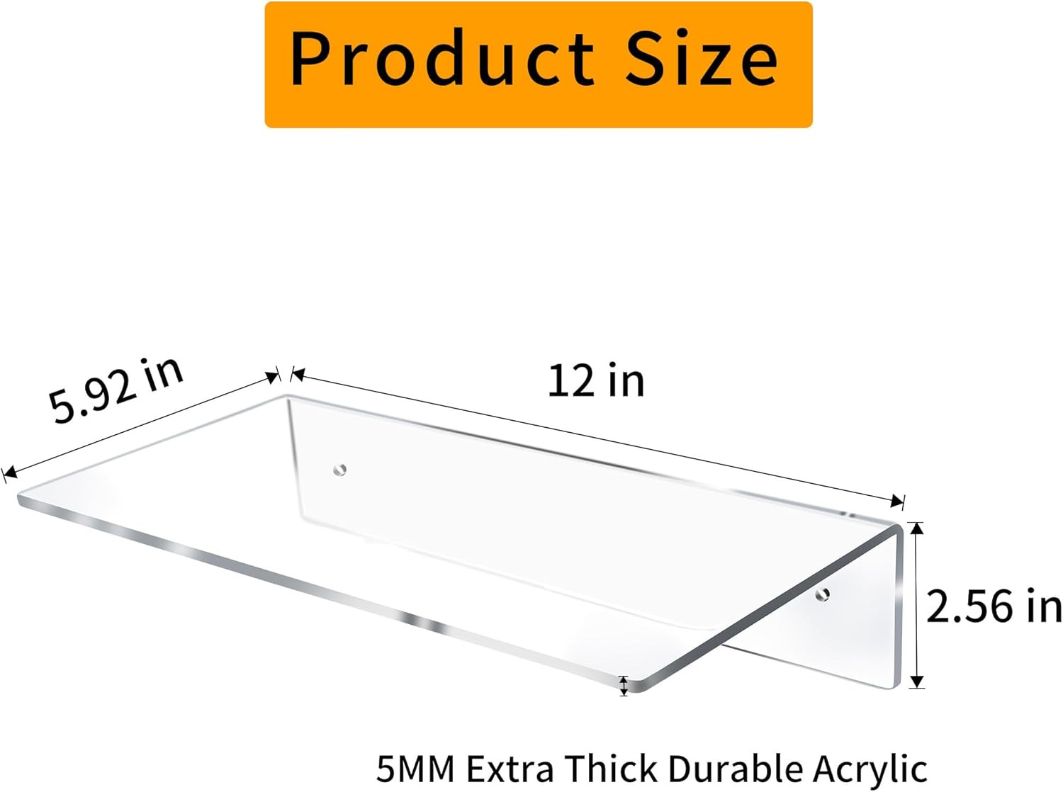 Acrylic Floating Shelves 12in L-Shaped Clear Wall Mounted Display 2 Pack