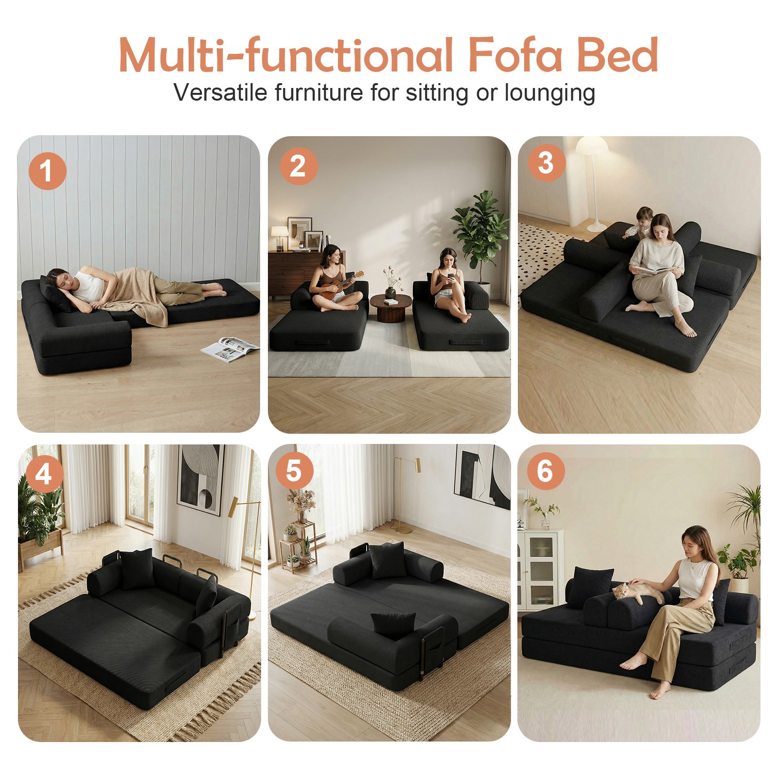 80in Folding Sleeper Sofa Bed Daybed Corduroy w/ Pillows & Side Pockets Washable