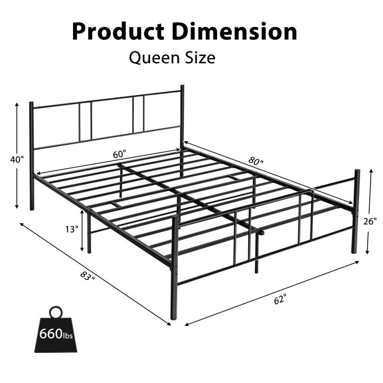 Queen Size Platform Bed Frame Heavy Duty Steel Frame w/High Headboard Footboard