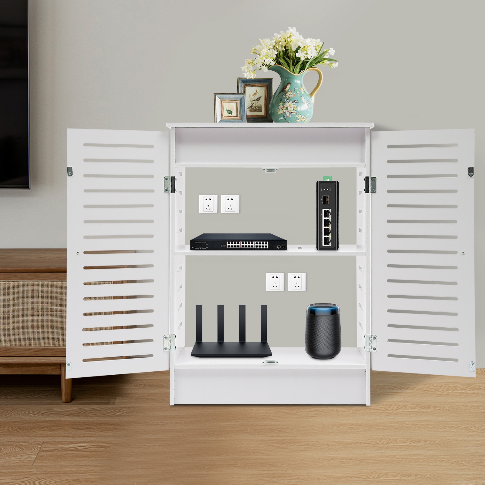 PVC Router Storage Cabinet Modern Freestanding TV Set-top Boxes Storage Cabinet