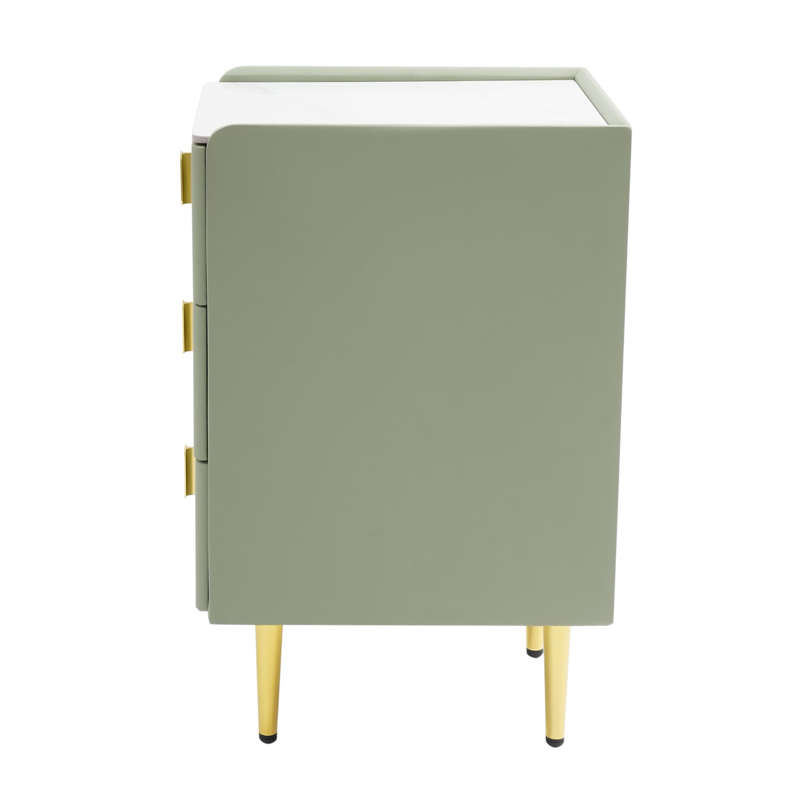 Bedside Table – Narrow 3-Drawer Nightstand, Rock Slab & Leather, Green/Gold