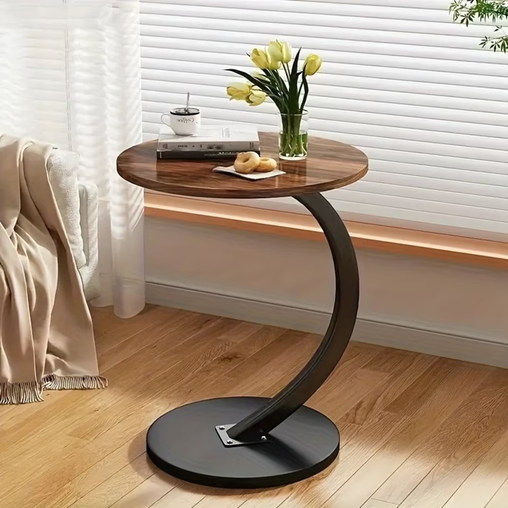 Bedside Table Indoor/Outdoor Lightweight Table Metal Frame Space-Saving Brown