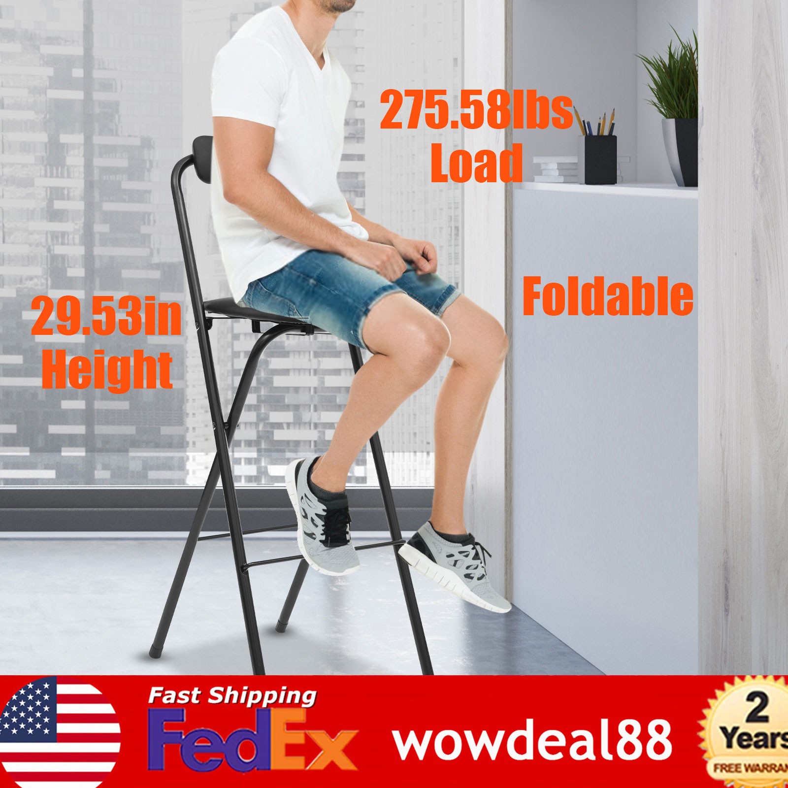 Foldable Bar Chair, Tall Folding Chair, Portable Folding Stool