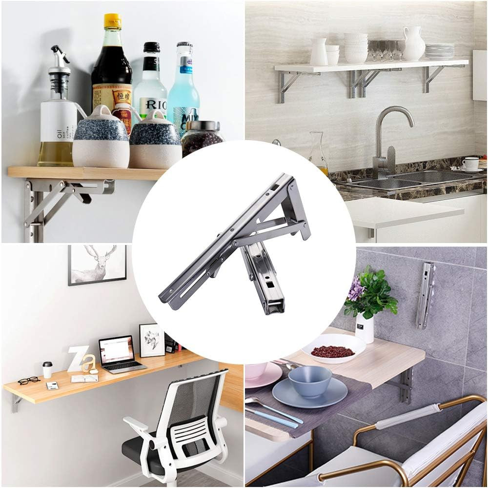 Folding Shelf Brackets – 24 Inch Heavy Duty Stainless Steel Collapsible Shelf Br