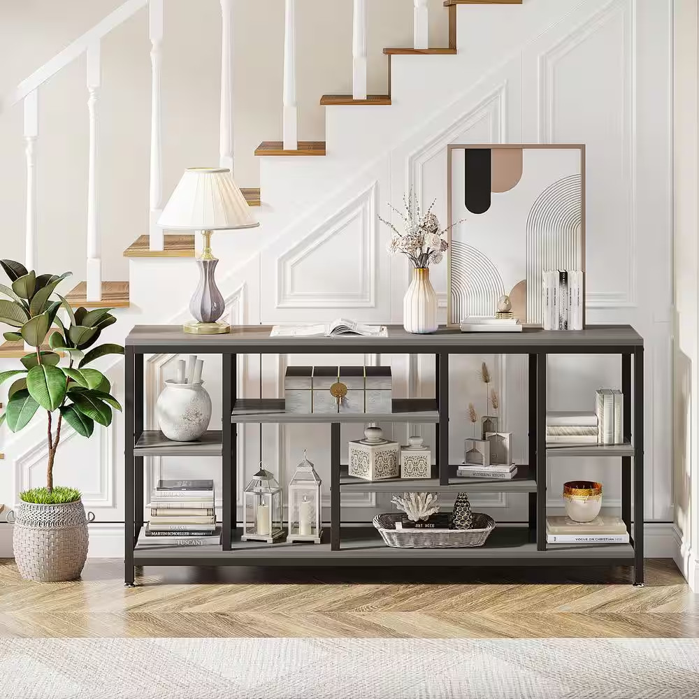Turrella 71 In. Gray Rectangle Engineered Wood Console Table, Extra Long Sofa Ta