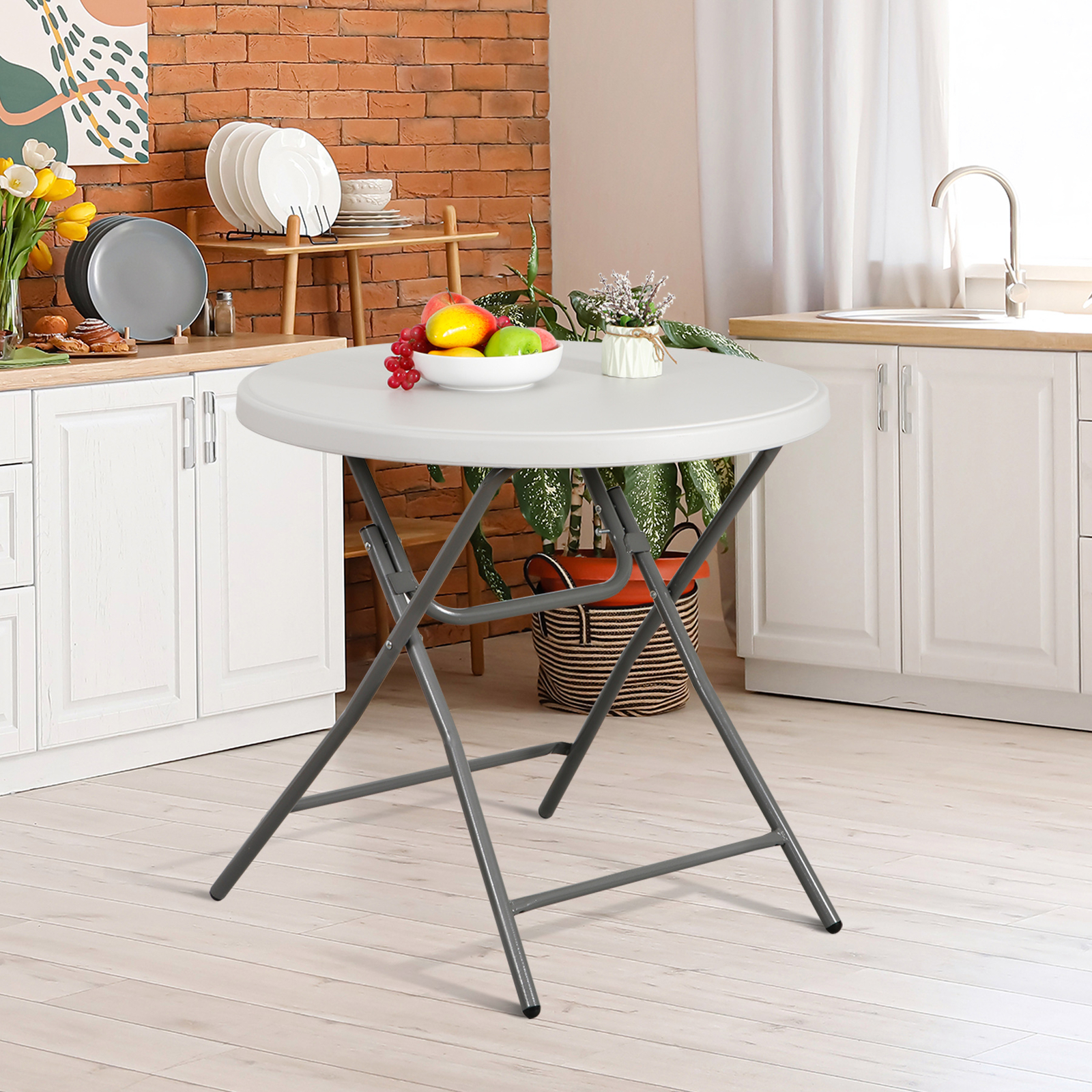 Folding Round Table 32 Inch Dining Card Utility Plastic Table for Camping White