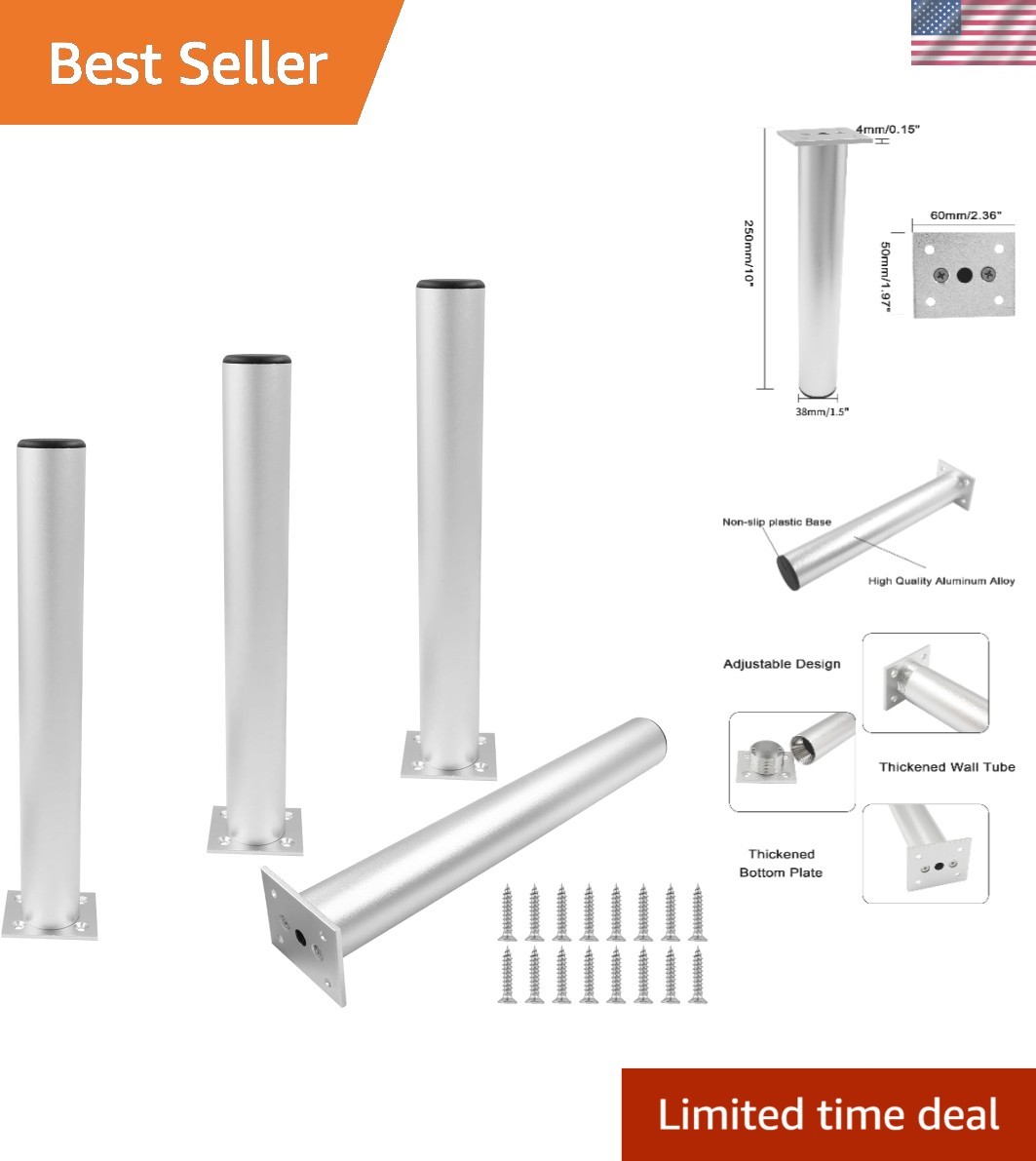 Reliable 10 Inch Adjustable Furniture Legs – Set of 4 Silver Metal Supports