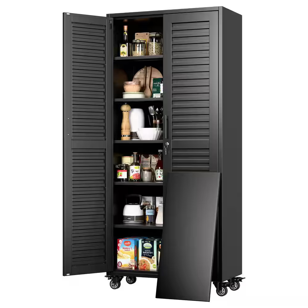 Black 31.5 In. W X 71 In. H X 16 In. D Steel Rolling Freestanding Cabinet, Clean