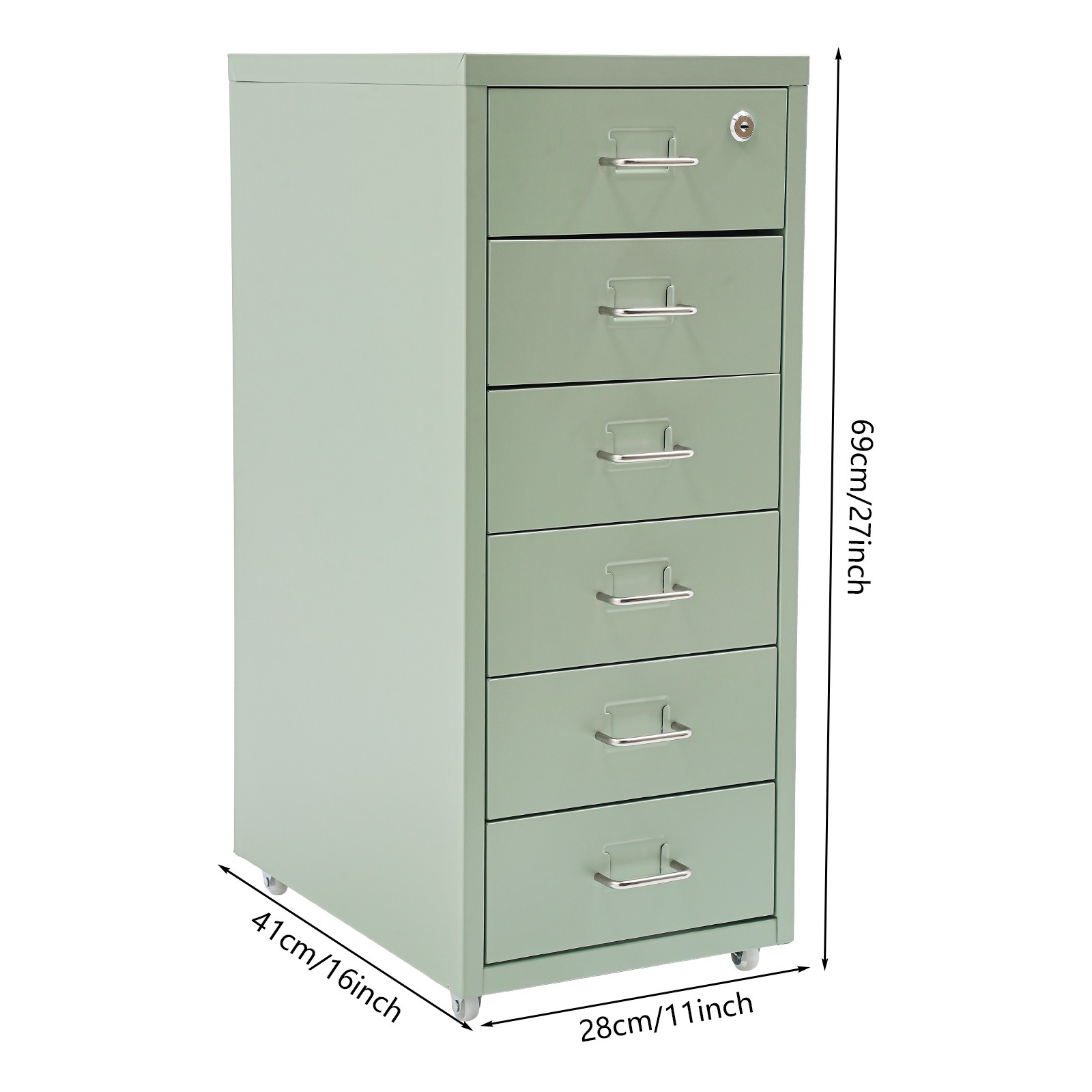 6-Tier Metal File Cabinet Lockable Drawer Storage Cabinet w/Wheels Bedroom Offce