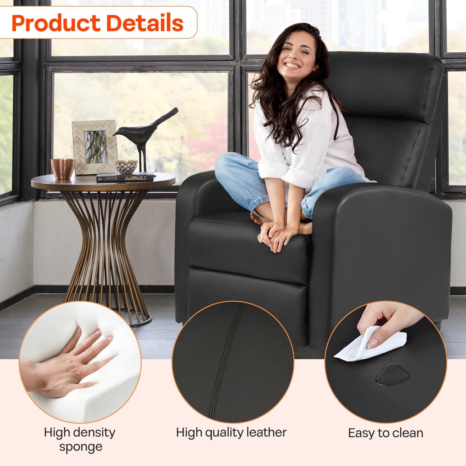FDW Recliner Chair Recliner sofa with PU Leather Padded Seat Backrest for Living