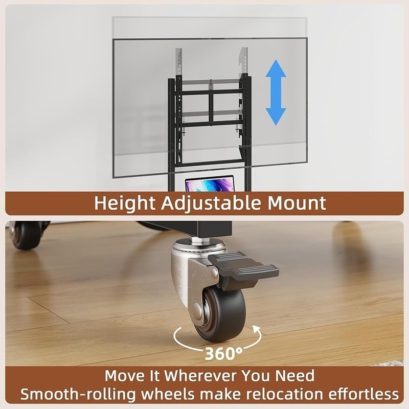 Mobile TV Stand Adjustable Height Entertainment Center W/ Storage Drawer New
