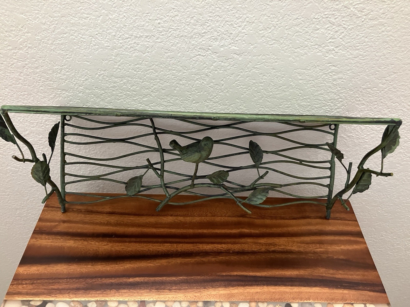 VINTAGE GREEN WROUGHT IRON WALL SHELF INDOOR/OUTDOOR