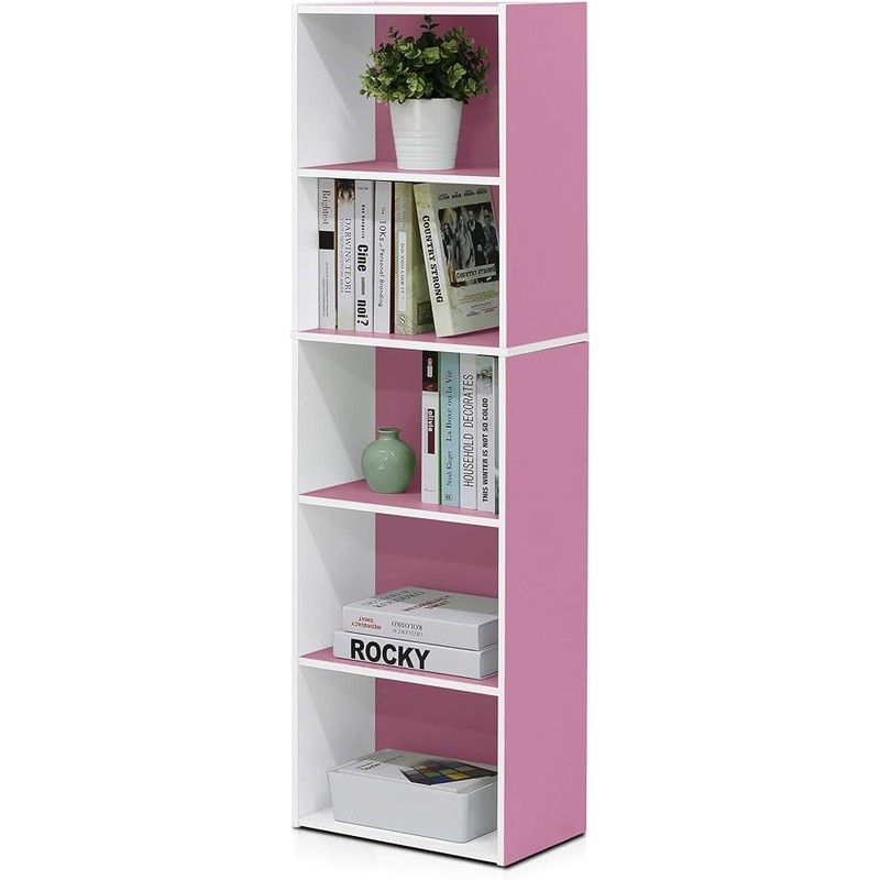 Sturdy Engineered Wood Bookshelf Modern Storage Organizer Floor Mount 5 Shelves