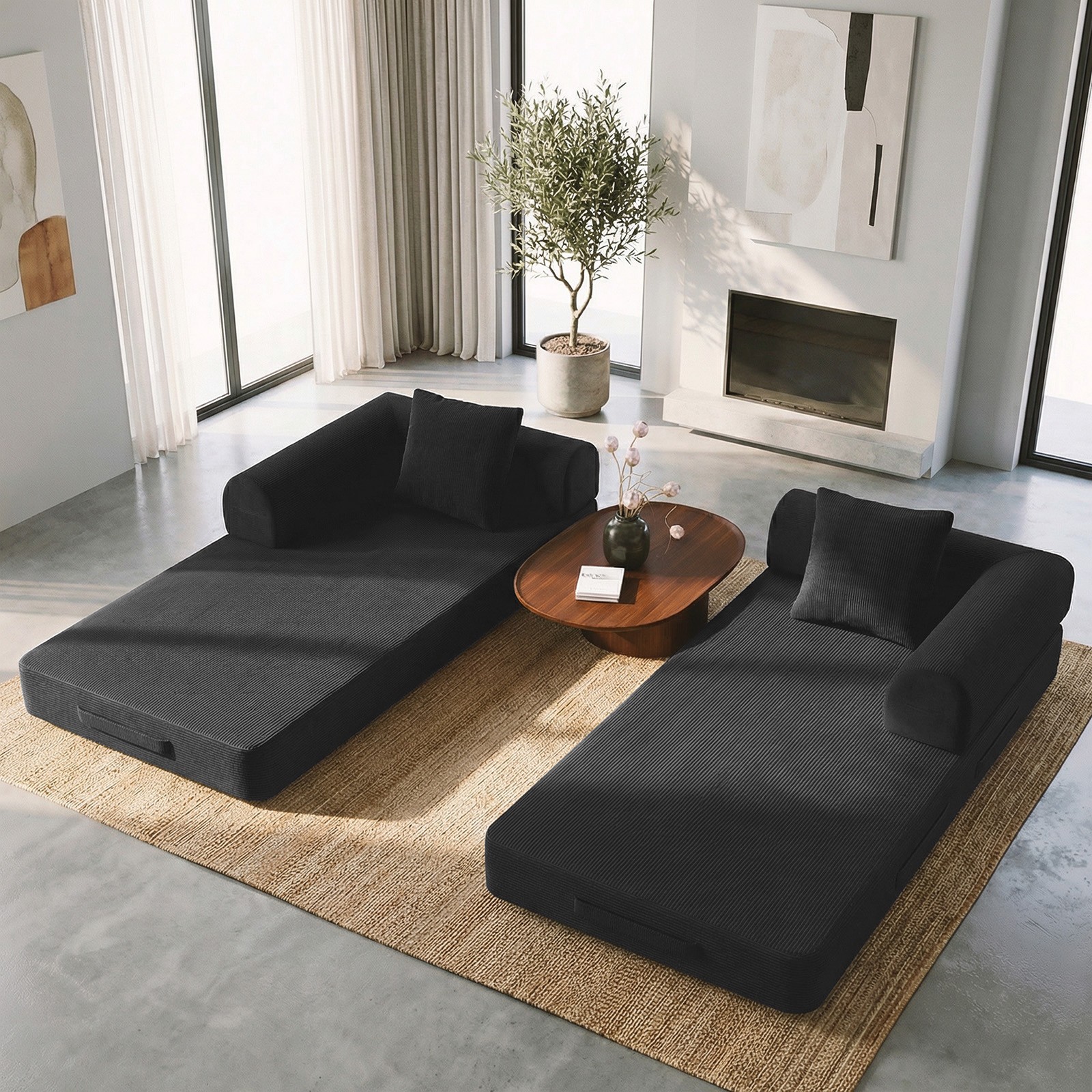 80in Folding Sleeper Sofa Bed Daybed Corduroy w/ Pillows & Side Pockets Washable