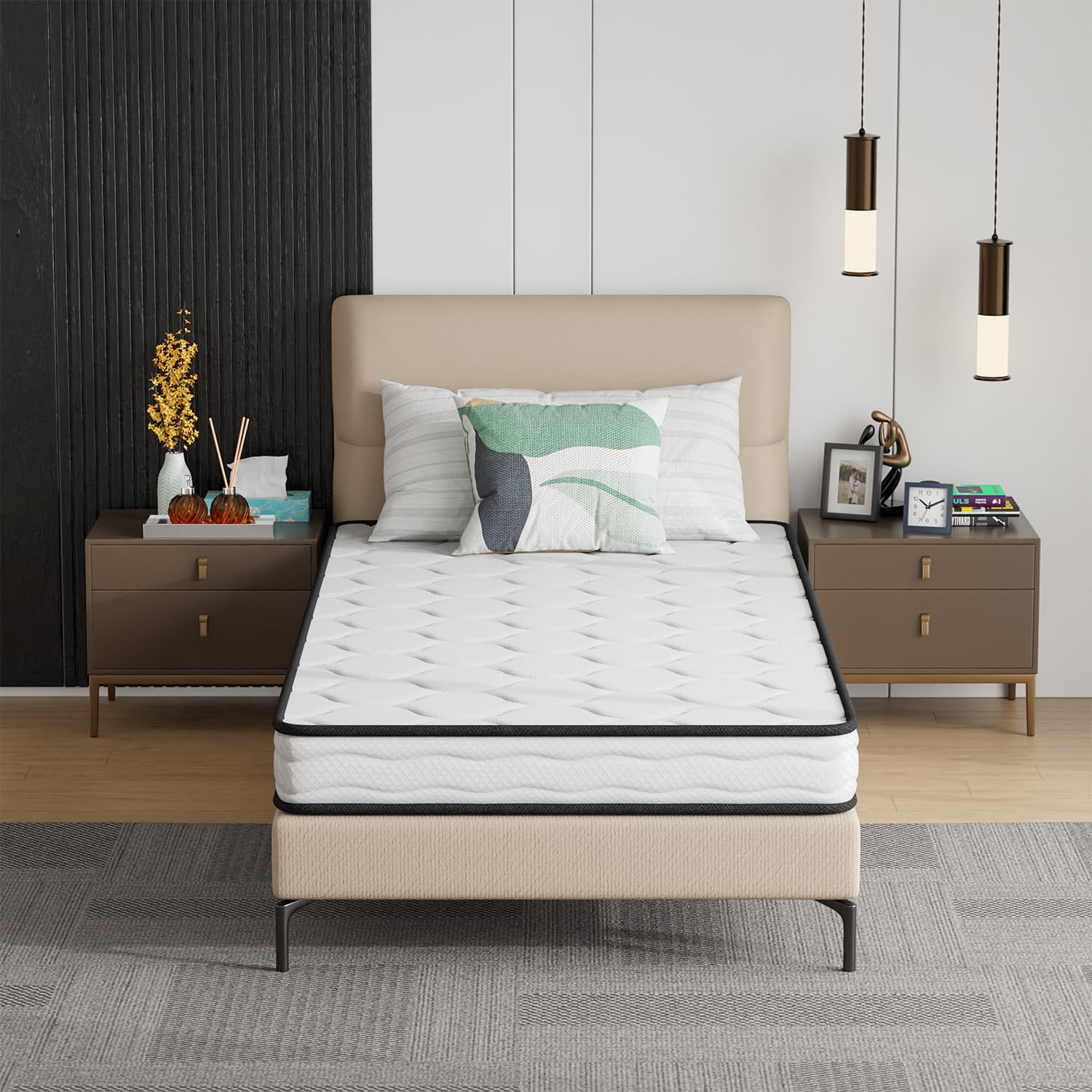 Paylesshere | 6 Inch Twin Mattress | Medium Firm Hybrid Mattress | White | with