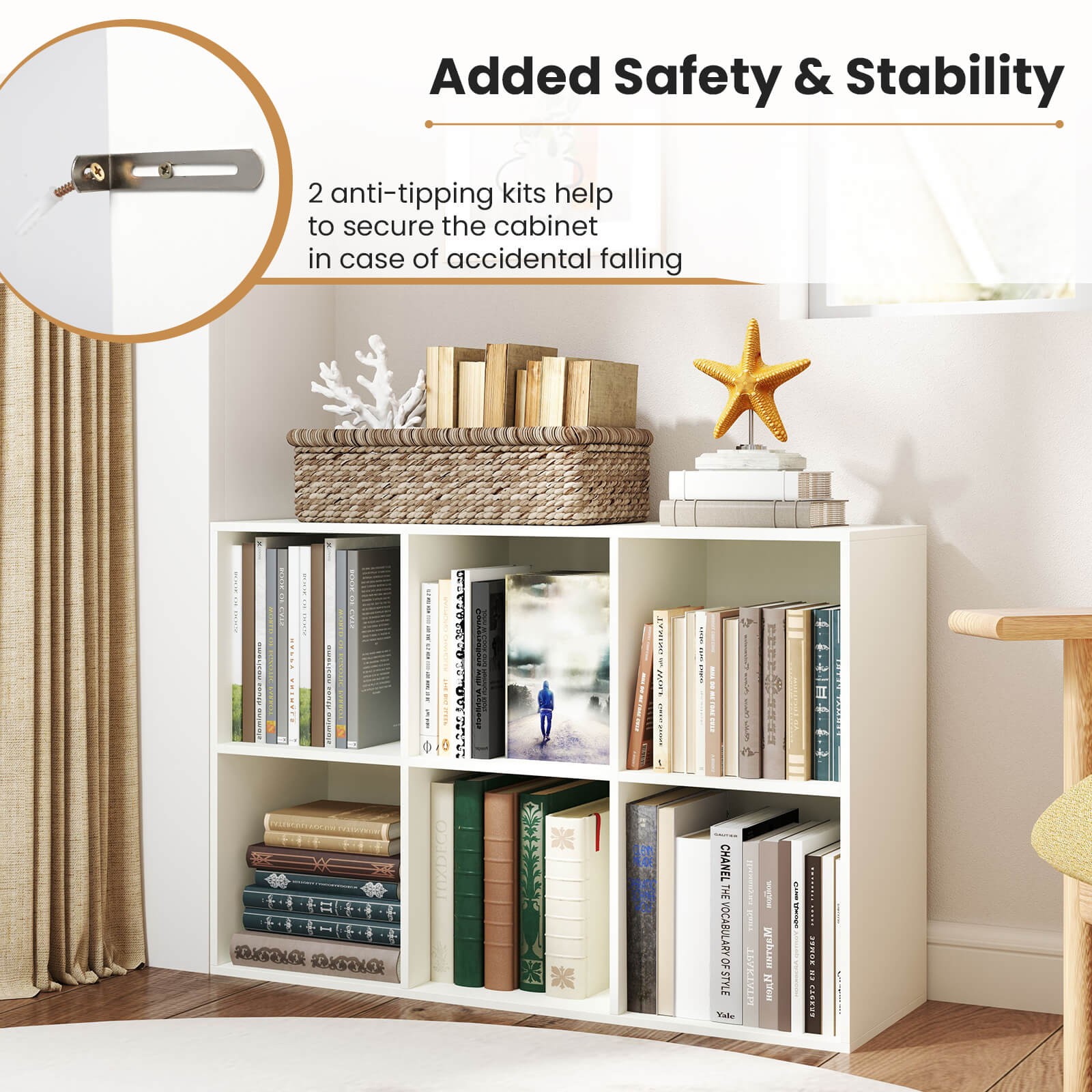 3-Tier Bookcase Modern 6-Cube Storage Organizer Horizontal Vertical Bookshelf