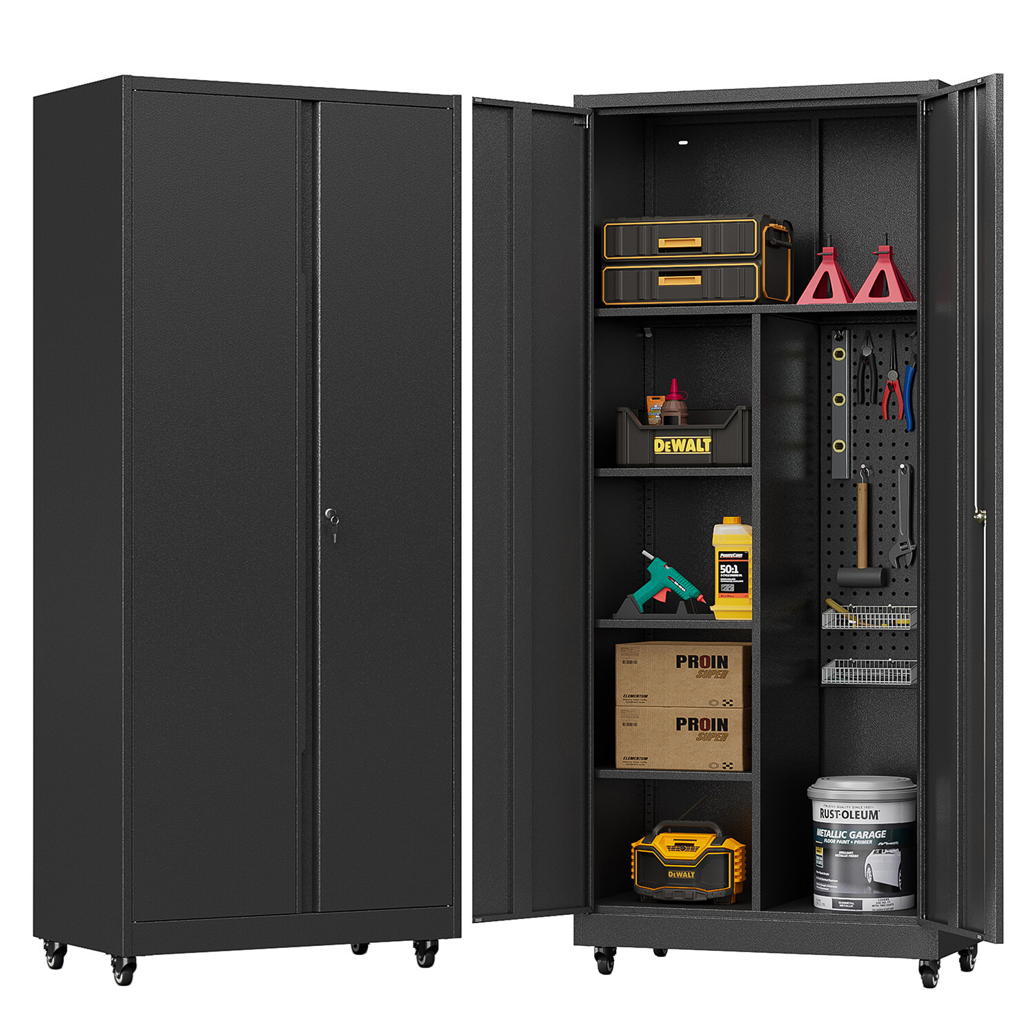 Rolling Garage Storage Cabinets System, Workshop Cabinet Set Unit On Wheel Lock