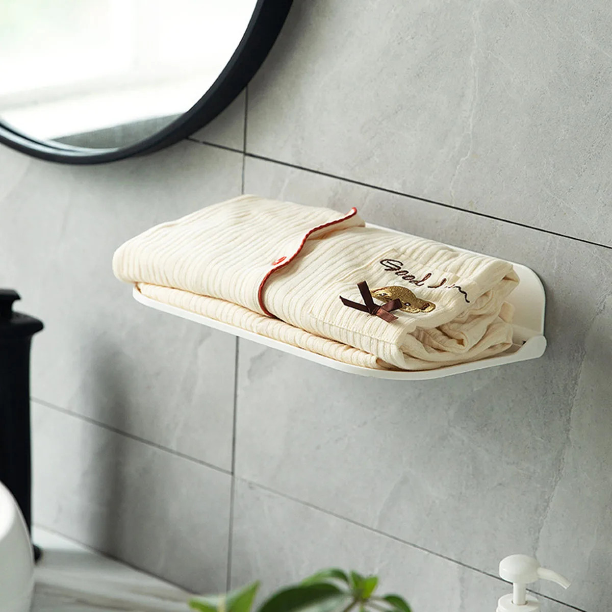 Folding Wall Shelf Space Saving Foldable Storage Rack No Drill Phone Holder